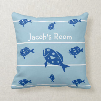 Personnaliser avec nom poisson coussin blues et bl