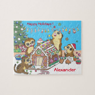 Personnaliser Cute Meerkats puzzle bleu