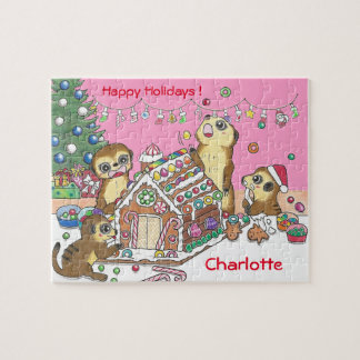 Personnaliser Cute Meerkats puzzle rose