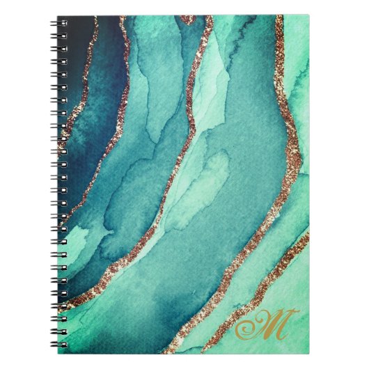 Personnaliser Gold Turquoise Blue MARBLE Journal B (Devant)