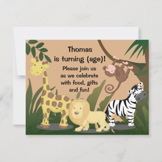 Personnaliser Happy Jungle Anniversaire Invitation (Devant)