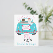Personnaliser Just Married Blue Mariage Faire-part (Debout devant)