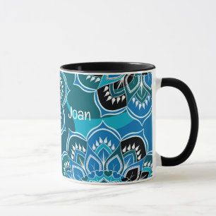 Personnaliser le nom Blue Paisley Black Inside Mug
