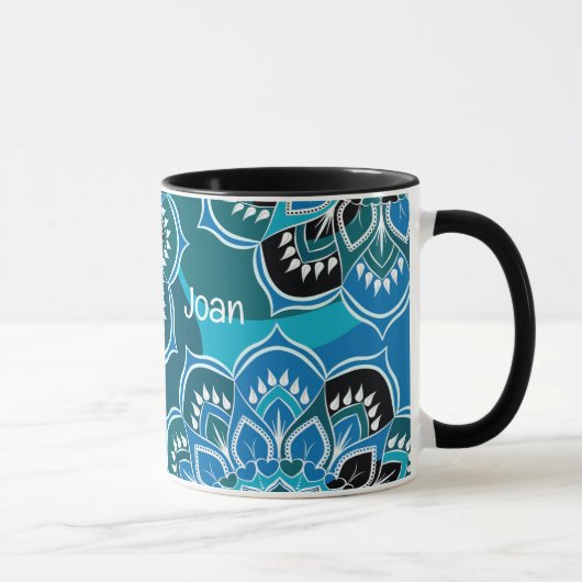 Personnaliser le nom Blue Paisley Black Inside Mug (Droite)