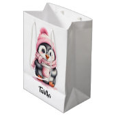 Personnaliser mignon pingouin rose sac cadeau de N (Devant Angle)