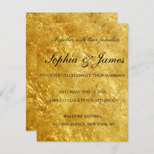 Personnaliser noire en or faire-part de mariage (Devant / Derrière)