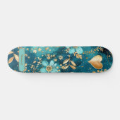 Personnaliser Turquoise & Gold Floral Skateboard (Horz)