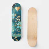 Personnaliser Turquoise & Gold Floral Skateboard (Recto)