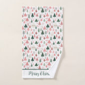 Personnalisez Boho Pink Green Christmas Tree Holid (Serviette à main)