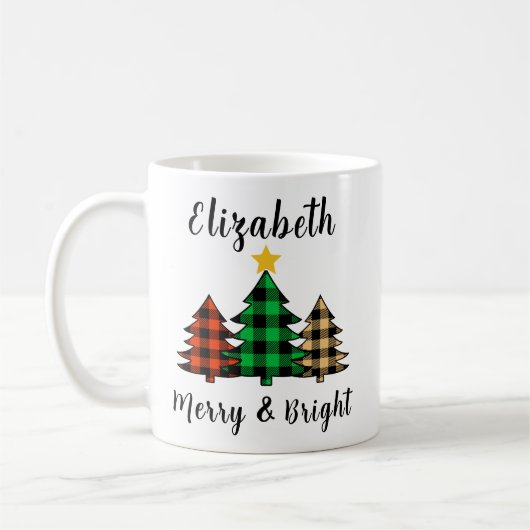 Personnalisez Merry & Bright Tree Coffee Mug (Gauche)