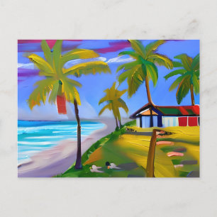 Persoon en Hond die door Strand leggen Vakantie Briefkaart