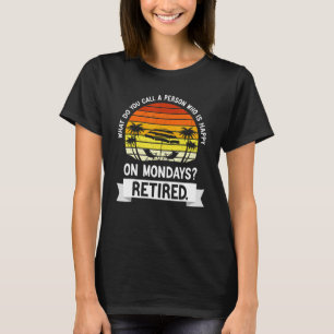Persoon met een gelukkige ochtend ingepensioneerde t-shirt