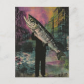Persoon met een gigantische vis briefkaart (Voorkant)