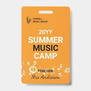 Persoonbadge voor muziekdocent Zomer muziek kamp D Badge