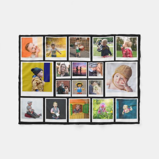 Persoonlijk 18 Foto Collage Modern Trendy Black Fleece Deken (Voorkant (Horizontaal))
