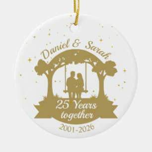 Persoonlijk 25-jarig huwelijksjubileum geschenk aa keramisch ornament