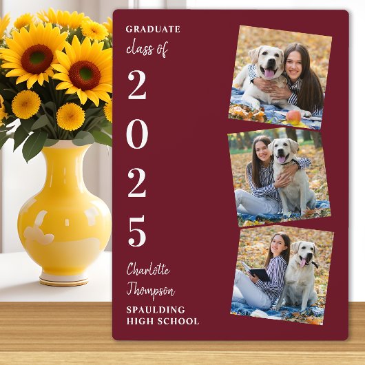 Persoonlijk 3 Foto Burgundy Afstuderen Fotoplaat