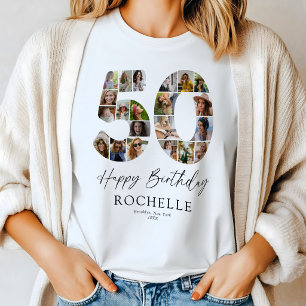 Persoonlijk 50e verjaardag foto-collage T-shirt
