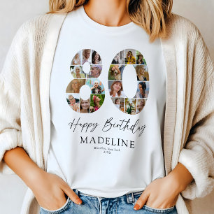 Persoonlijk 80ste verjaardag foto collage T-shirt