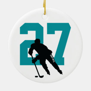 Persoonlijk Aangepast Hockey Speler Nummer Teal Keramisch Ornament