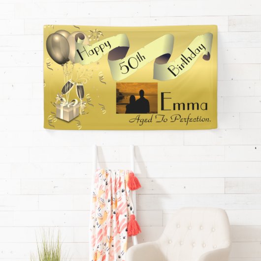 Persoonlijk aangepast idee Happy 50th Birthday Spandoek (Insitu)