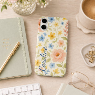 Persoonlijk aangepast leuk klassiek bloemmotief iPhone 16 plus hoesje