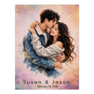 Persoonlijk Aangepast Watercolor Koppel Fotocadeau Perfect Poster