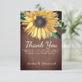Persoonlijk aangepaste rustieke chic zonnebloem sc bedankkaart (Staand voorkant)