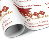 Persoonlijk Afstuderen rood en goud Cadeaupapier (Rol Hoek)