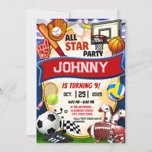 Persoonlijk All Star Sports Theme Verjaardagsfeest Kaart