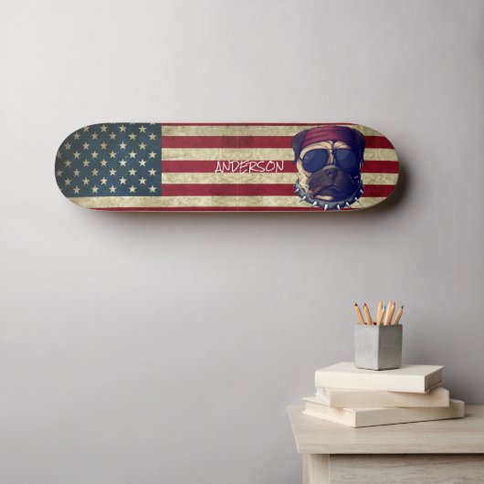 Persoonlijk Amerikaans Ik hou van Pugs Skateboard (Muurkunst (Horizontaal))