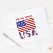 Persoonlijk Amerikaanse vlag naamlabel Vierkante Sticker (Envelop)