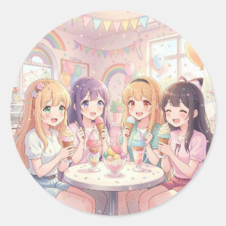 Persoonlijk Anime Meisjes Ijs Verjaardagsfeest Ronde Sticker