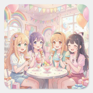 Persoonlijk Anime Meisjes Ijs Verjaardagsfeest Vierkante Sticker