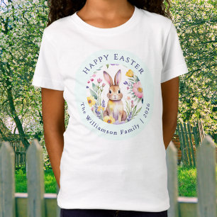 Persoonlijk Aquarel Konijnengezin Pasen Kinderen T-shirt