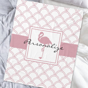 Persoonlijk Art Deco Golfpatroon Roze Flamingo Fleece Deken