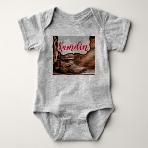 Persoonlijk babybody's met cowboylaarzen en schuur romper