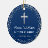 Persoonlijk baptisme Christening Navy Blue Silver Keramisch Ornament (Links)