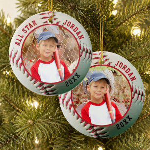 Persoonlijk Baseball ALL STAR Naam 2 Foto Keramisch Ornament