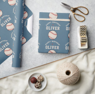 Persoonlijk Baseball Gelukkig Verjaardag Naam Cadeaupapier