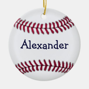 Persoonlijk Baseball met rood opsteken Keramisch Ornament