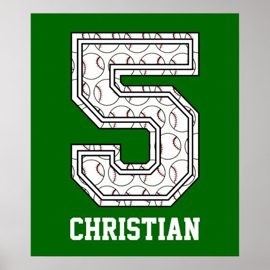 Persoonlijk Baseball Nummer 5 Poster (Voorkant)