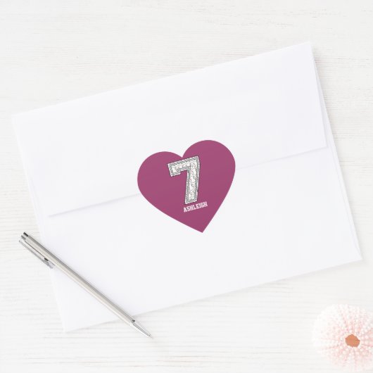 Persoonlijk Baseball Nummer 7 Hart Sticker (Envelop)