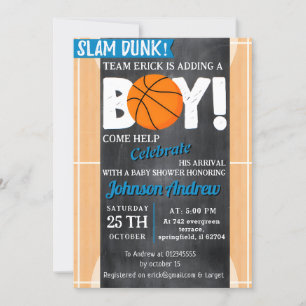 Persoonlijk basketbal thema Baby shower Slam Dunk Kaart