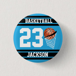 Persoonlijk Basketball Baby Blue en Black Ronde Button 3,2 Cm