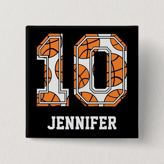 Persoonlijk Basketball Number 10 Vierkante Button 5,1 Cm (Voorkant)