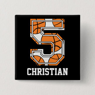 Persoonlijk Basketball Number 5 Vierkante Button 5,1 Cm