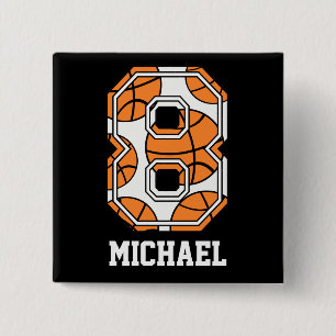 Persoonlijk Basketball Number 8 Vierkante Button 5,1 Cm