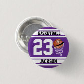 Persoonlijk Basketball Paars en White Ronde Button 3,2 Cm (Voorkant /achterkant)