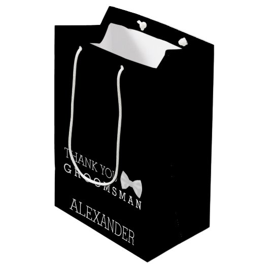 Persoonlijk bedankt Groomsman White Bow Stropdas Medium Cadeauzakje (Voorkant Gekanteld)